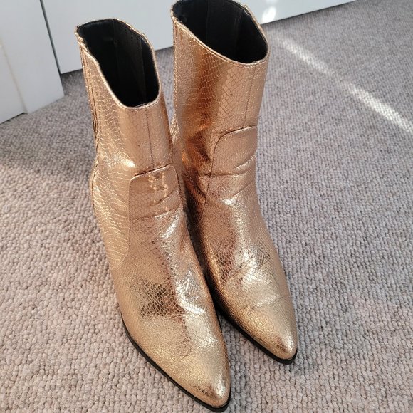 Zara Gold Snakeskin Ankle Boots Size 39 
